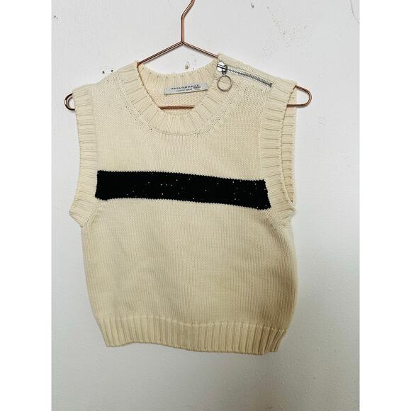 PHILOSOPHY DI LORENZO SERANFINI White Black Rhinestone Studded Wool Sweater US 6 - Picture 2 of 15